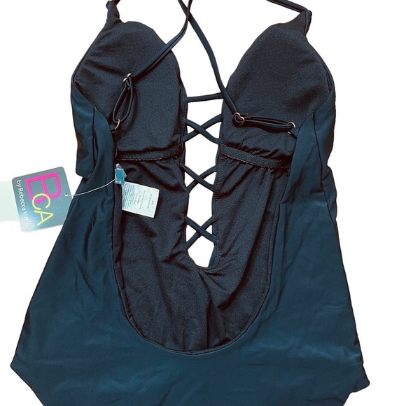 Becca Rebecca Virtue NWT Move Along One-Piece Plunge Strappy Swimsuit Black S - Picture 8 of 13